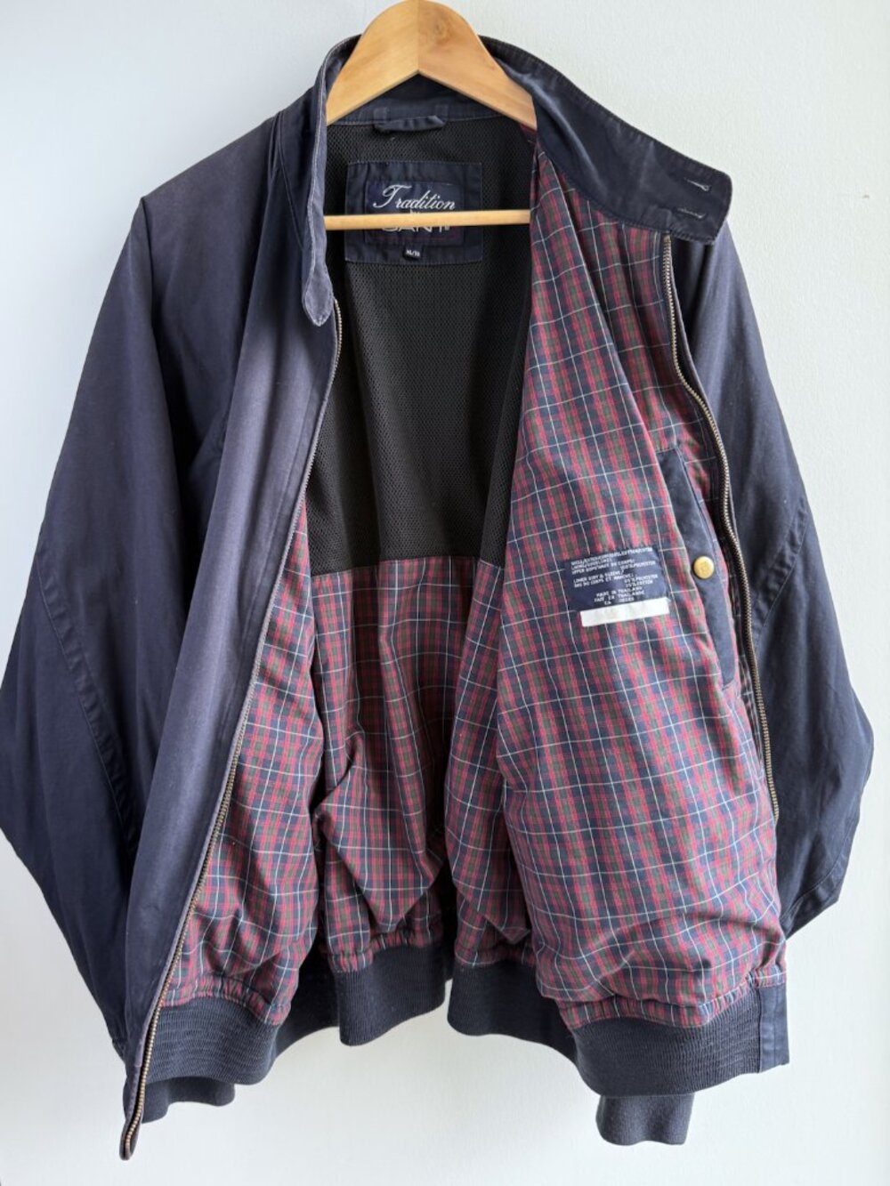 Gant Harrington Jacket Navy Cotton Tartan Plaid Lined Vintage 90s Bomber XL - Picture 4 of 10